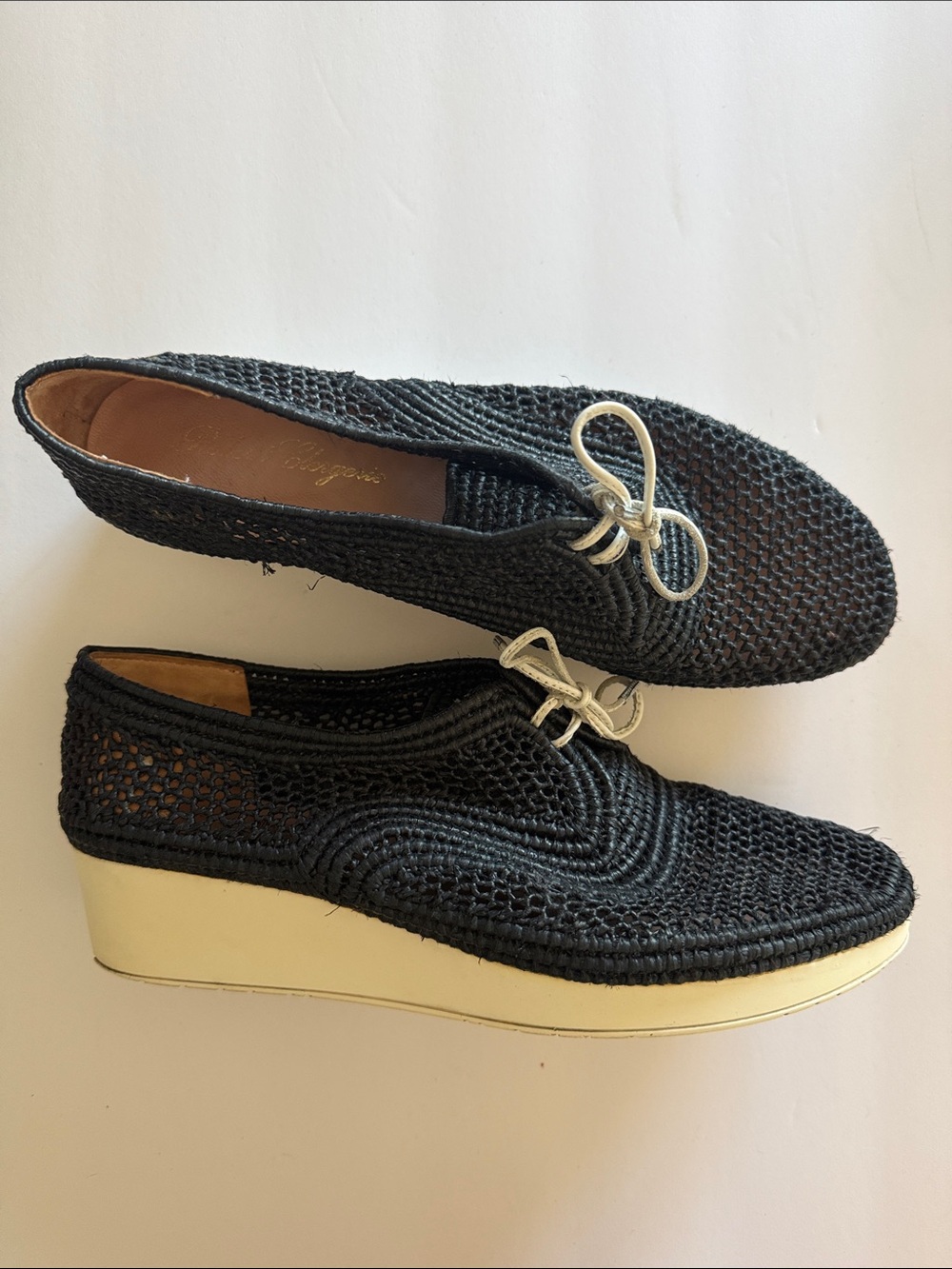 Robert Clergerie vintage raffia platform tie shoes black women’s 40